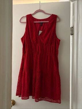 Adrianna Papell  Red Women's Sleeveless Eyelet Crochet Ties Wrist Dress Sz 16